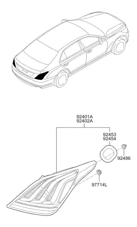 2017 Hyundai Genesis G90 Rear Combination Lamp Assembly Right Hand Diagram for 92402-D2010