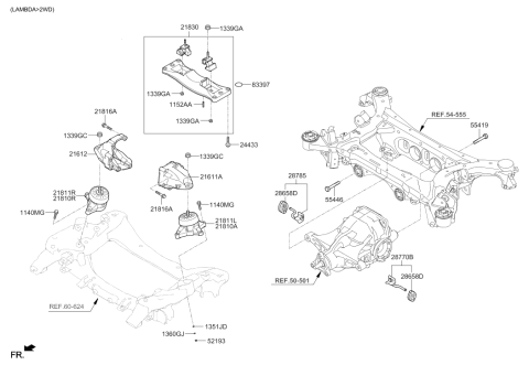 2018 Hyundai Genesis G90 Transaxle Mounting Bracket Assembly Diagram for 21830-B1150