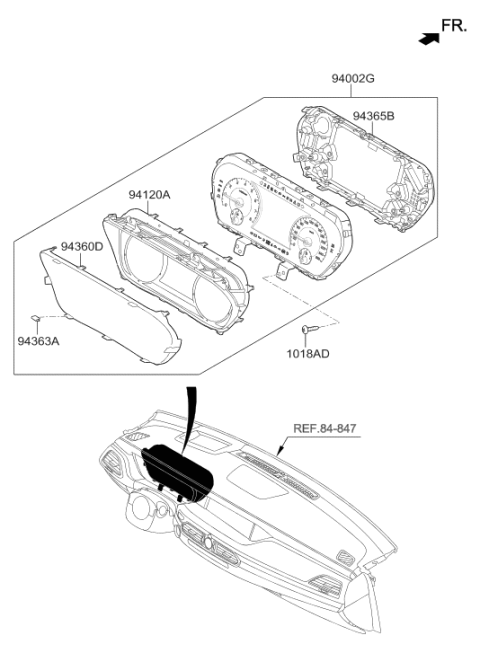 2019 Hyundai Genesis G90 Instrument Cluster Assembly Diagram for 94021-D2020