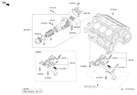 2018 Hyundai Genesis G90 Oil Pump Assembly Diagram for 21310-3CJA1
