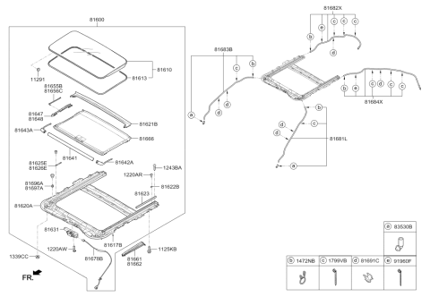 2018 Hyundai Genesis G90 Sunroof Assembly Diagram for 81600-D2010-VHC