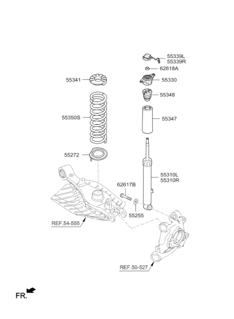 2017 Hyundai Genesis G90 Rear Shock Absorber Assembly Right-Hand Diagram for 55320-D2070