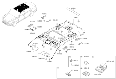 2019 Hyundai Genesis G90 Sun Visor Assembly Left Diagram for 85201-D2620-SH2