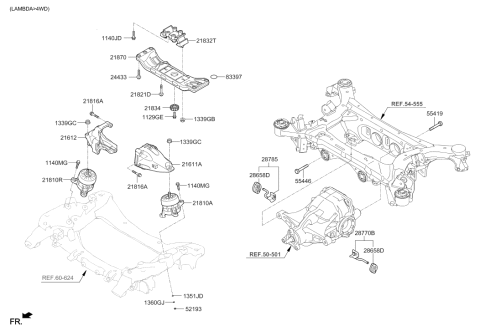 2018 Hyundai Genesis G90 Engine Mounting Bracket Assembly,Right Diagram for 21850-D2250