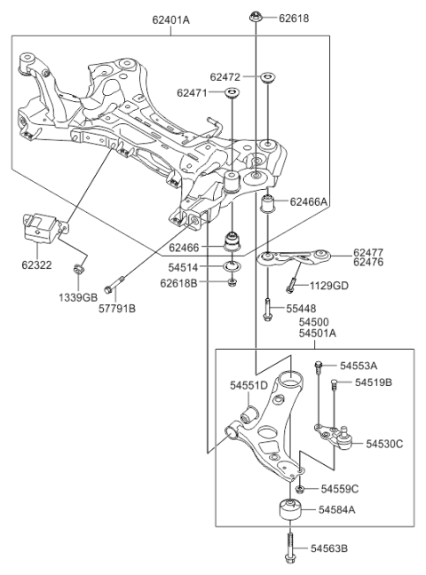 2012 Hyundai Azera Crossmember Complete Diagram for 62405-3V300
