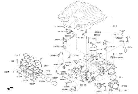 2013 Hyundai Azera Intake Manifold Assembly Diagram for 28310-3CFA0