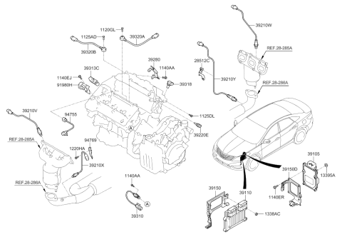 2013 Hyundai Azera Sensor Assembly-Oxygen,Rear(RH) Diagram for 39210-3CDB0