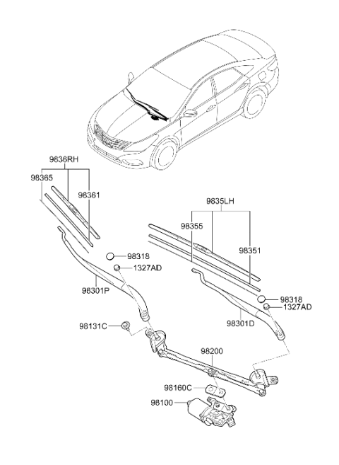 2012 Hyundai Azera Wiper Blade Rubber Assembly (Passenger) Diagram for 98361-3V000