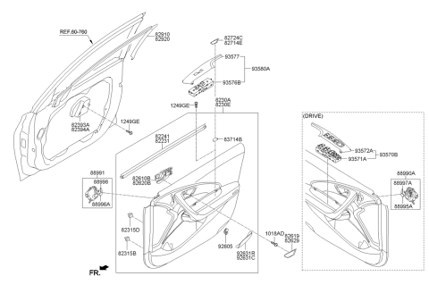 2013 Hyundai Azera Power Window Main Switch Assembly Diagram for 93570-3V030-NNA