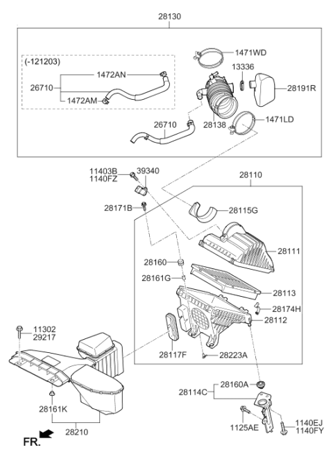 2011 Hyundai Azera Breather Hose Assembly Diagram for 26710-3C350