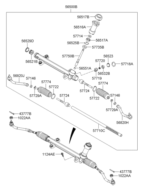 2012 Hyundai Azera Steering Gear Assembly Diagram for 56500-3V100