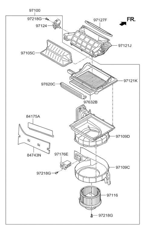 2011 Hyundai Azera A/C Blower Motor & Fan Assembly Diagram for 97113-2Y000