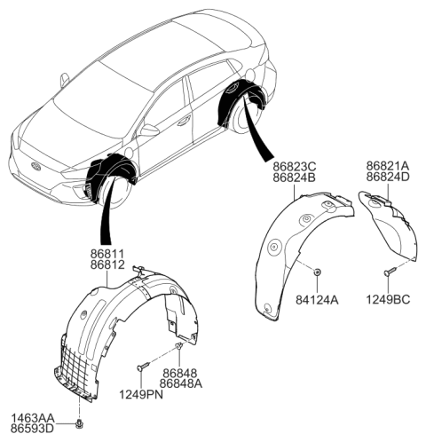2018 Hyundai Ioniq Rear Wheel Rear Guard Assembly,Left Diagram for 86821-G7000