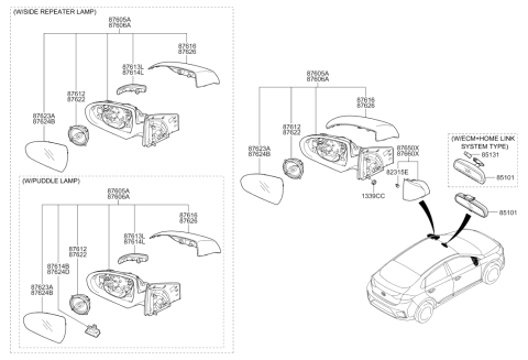 2017 Hyundai Ioniq Rear View Mirror Scalp, Right, Exterior Diagram for 87626-G2100