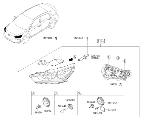 2019 Hyundai Ioniq Left Headlamp Assembly Diagram for 92101-G2350-T2S