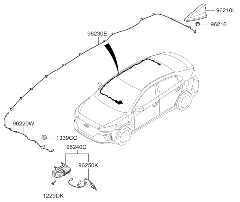 2018 Hyundai Ioniq Combination Antenna Assembly Diagram for 96210-G2110-T8S