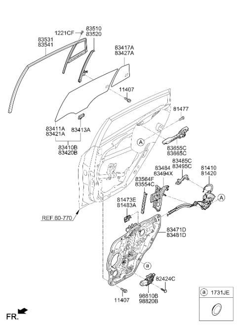 2018 Hyundai Ioniq Rear Door Window Glass Right Hand Diagram for 83421-G2020