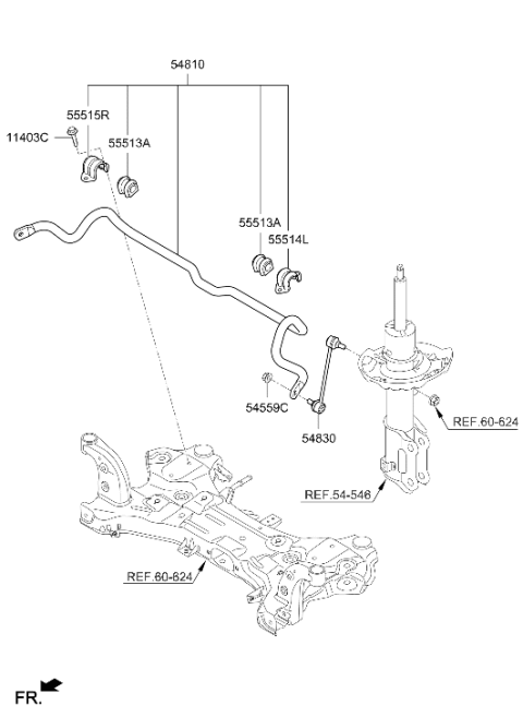 2018 Hyundai Ioniq Front Stabilizer Bar Assembly Diagram for 54810-G7000