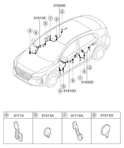 2018 Hyundai Ioniq Rear Door Wiring Assembly Right Hand Diagram for 91660-G2241