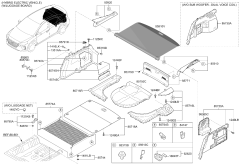 2018 Hyundai Ioniq Tray-Lugg Side,LH Diagram for 85755-G2000-T9Y