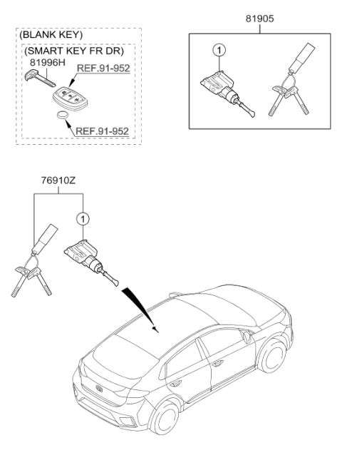 2019 Hyundai Ioniq Door Key Sub Set Left Diagram for 81970-G2A00
