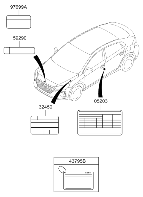 2019 Hyundai Ioniq Tire Pressure Label Diagram for 05203-G2700