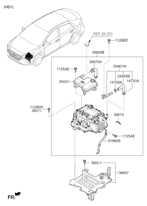 2019 Hyundai Ioniq Radiator Reservoir Assembly Diagram for 25430-G2500