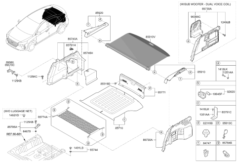 2019 Hyundai Ioniq Luggage Covering Mat Assembly Diagram for 85710-G2300-T9Y