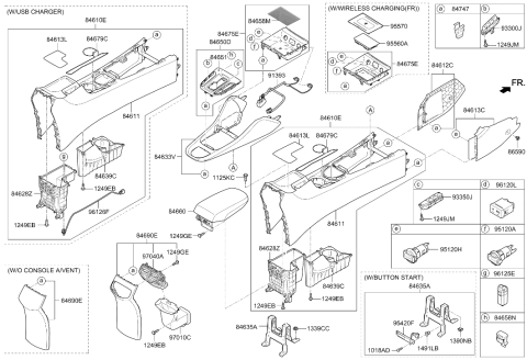 2019 Hyundai Ioniq Console Switch Driver Side Diagram for 93300-G2580-4X