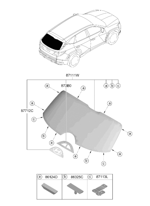 2022 Hyundai Tucson Terminal-RR Glass Diagram for 87113-S2000