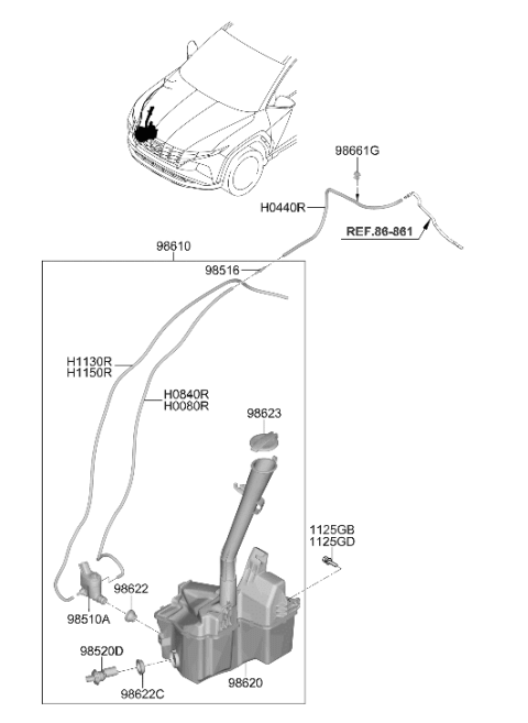 2022 Hyundai Tucson Windshield Washer Motor & Pump Assembly Diagram for 98510-M4000