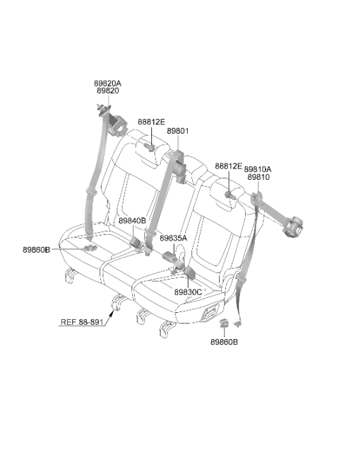 2022 Hyundai Tucson S/BELT ASSY-2ND RH Diagram for 89880-CW000-NNB