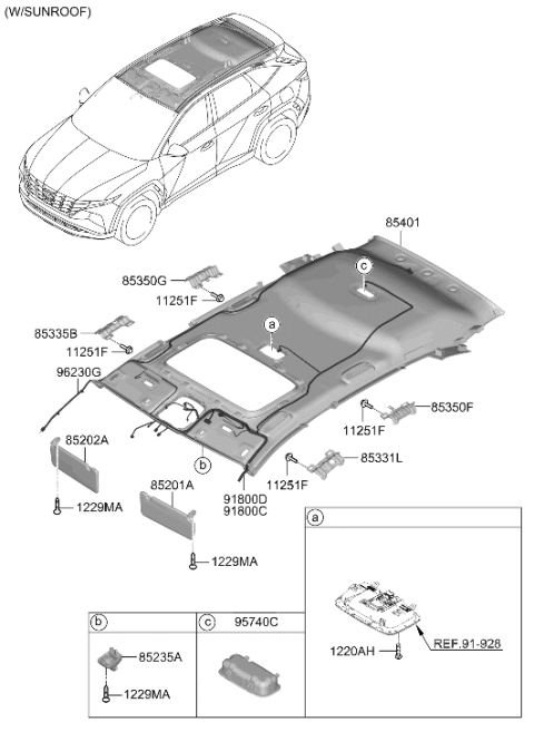 2024 Hyundai Tucson US Alabama made Sunvisor & Head Lining Diagram 2
