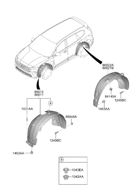 2023 Hyundai Santa Fe Hybrid Front Wheel Guard Assembly Left Hand Diagram for 86811-S1500