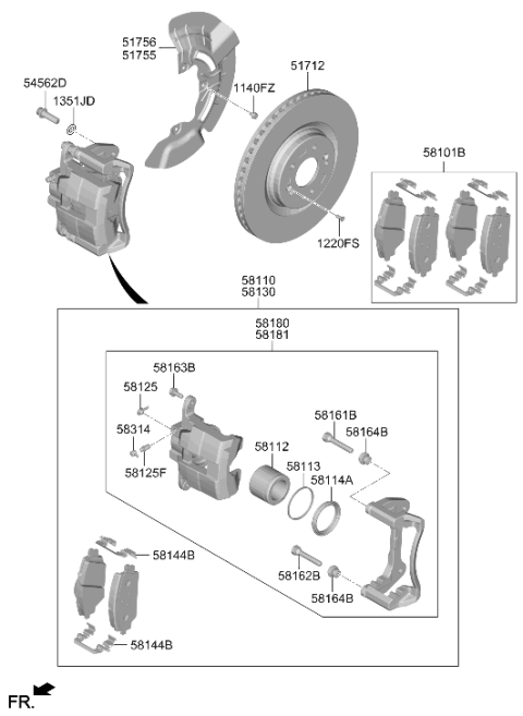 2022 Hyundai Santa Fe Hybrid Pad Spring Diagram for 58144-T1000