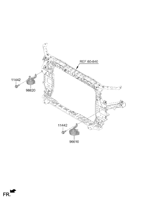 2026 Hyundai Santa Fe Hybrid Horn Assembly-Low Pitch Diagram for 96611-R6000