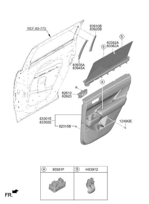 2024 Hyundai Santa Fe Hybrid Door Inside Handle Assembly Right Hand Diagram for 83620-P6000-LS5