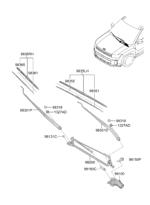 2026 Hyundai Santa Fe Hybrid ARM ASSY-W/SHLD WPR(DRIVER) Diagram for 98311-R6000