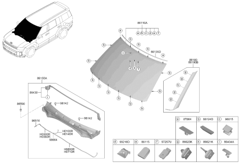 2024 Hyundai Santa Fe Hybrid Windshield Glass Assembly Diagram for 86110-R6070