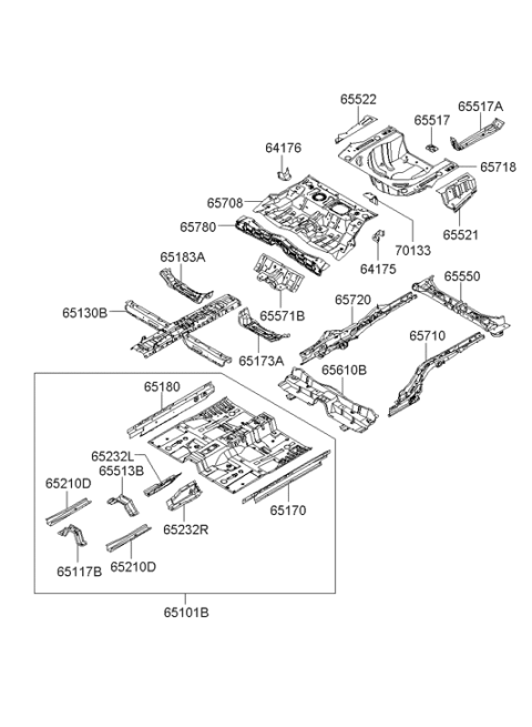 2005 Hyundai Azera Side Sill Inner Panel Assembly Right Hand Diagram for 65180-3K100
