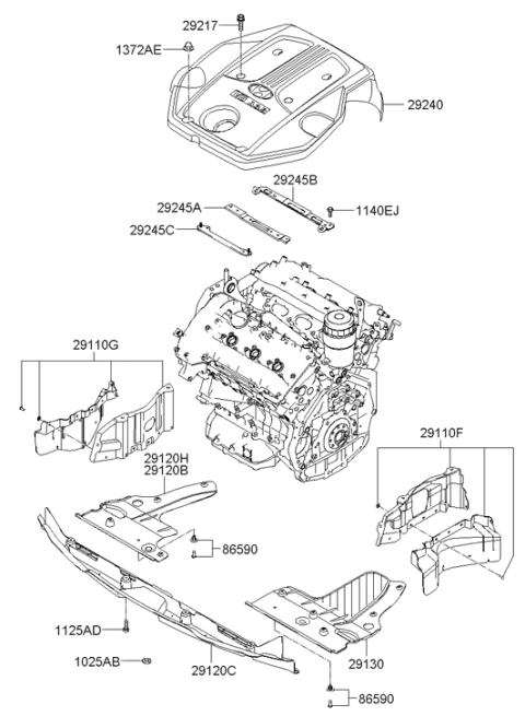 2006 Hyundai Azera Cover-Engine Under,LH Diagram for 29130-3K300