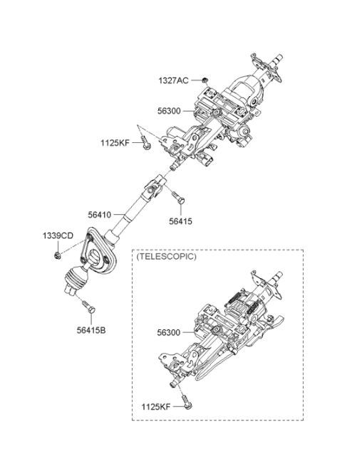 2005 Hyundai Azera Steering Column & Shaft Assembly Diagram for 56300-3L300
