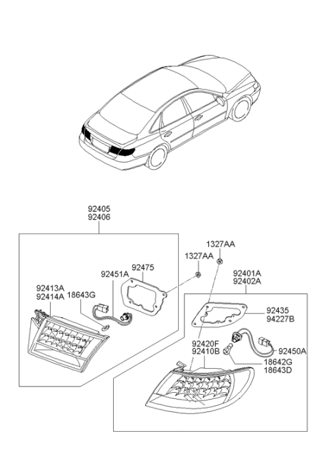 2006 Hyundai Azera Rear Combination Inside Lamp Assembly Right Hand Diagram for 92404-3L150