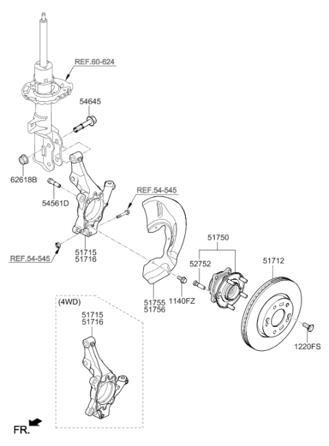 2019 Hyundai Tucson Front Axle Knuckle Left Hand Diagram for 51715-D3000