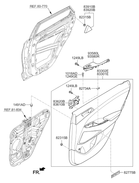 2021 Hyundai Tucson Rear Power Window Sub Switch Assembly,Left Diagram for 93580-D3000-4XX