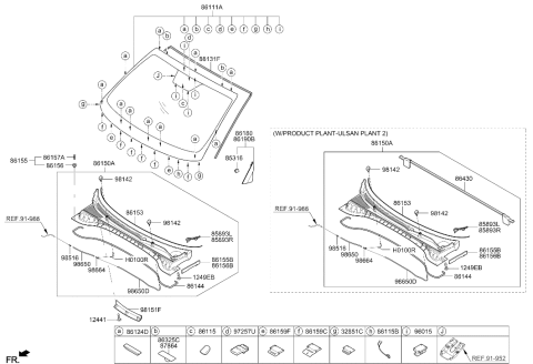 2020 Hyundai Tucson Windshield Glass Assembly Diagram for 86111-D3280