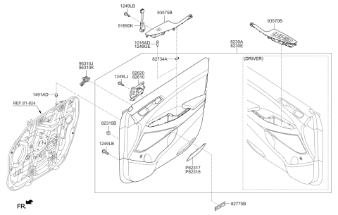 2019 Hyundai Tucson Door Inside Handle Assembly,Left Diagram for 82610-D3000-ZL5