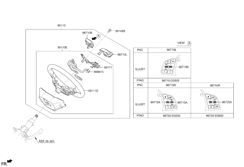 2020 Hyundai Tucson Steering Wheel Body Diagram for 56120-D3100-TRY