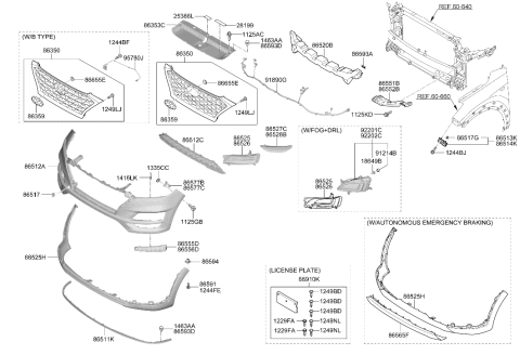 2021 Hyundai Tucson Front Bumper Upper Cover Diagram for 86511-D3500