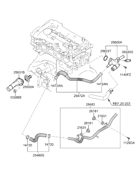 2021 Hyundai Tucson Thermostat Housing Assembly Diagram for 25620-2GGB5